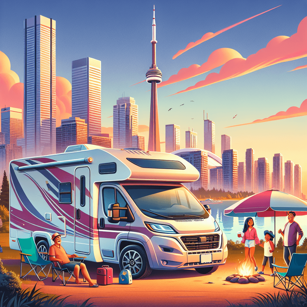 camping car á Toronto, tour CN, lago Ontario, feu de camp