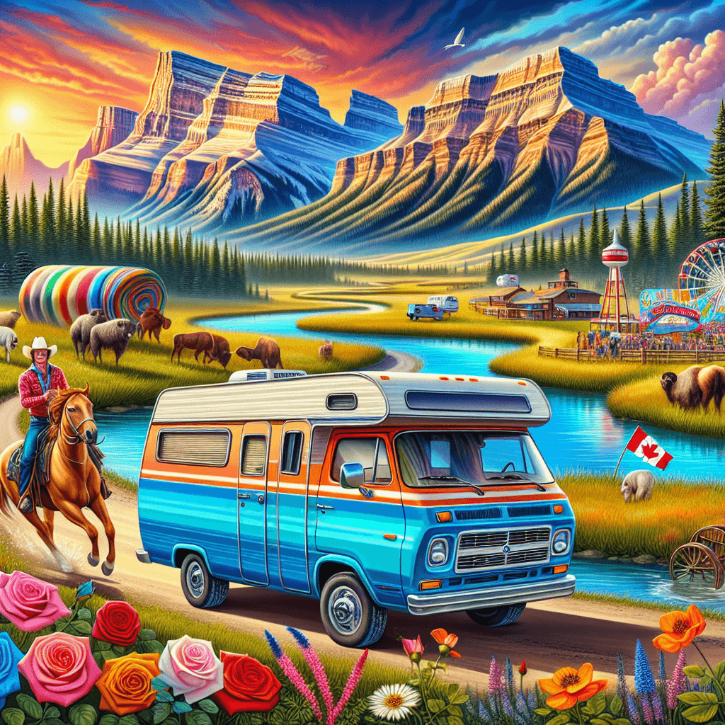 vans à Calgary colorée, montagnes rocheuses, Cowboy, Stampede, fleurs Alberta, ciel vibrant